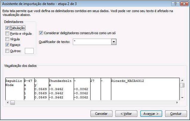 Marque tabulação e espaço, clique em avançar