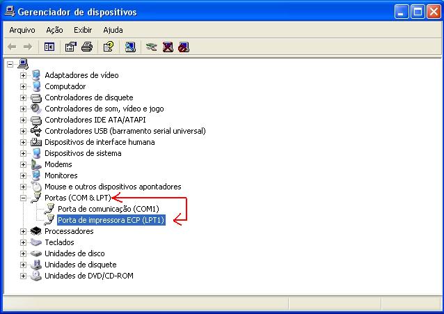 3º Passo
<br />Clique em PORTAS (COM &amp; LPT) e depois em PORTA DE IMPRESSORA ECP (LPT1)