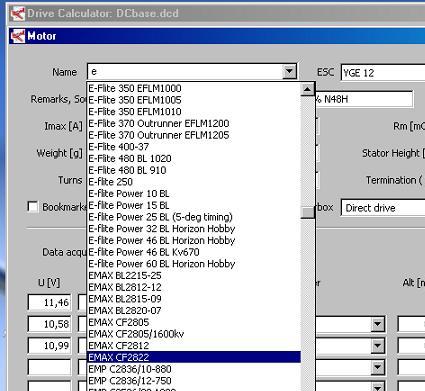 Selecione o motor desejado da lista ( no caso o Emax 2822 )